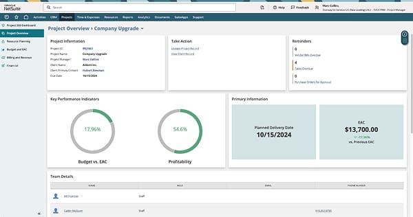 NetSuite Professional Services Automation